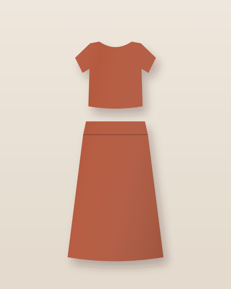 Conjunto cropped e saia